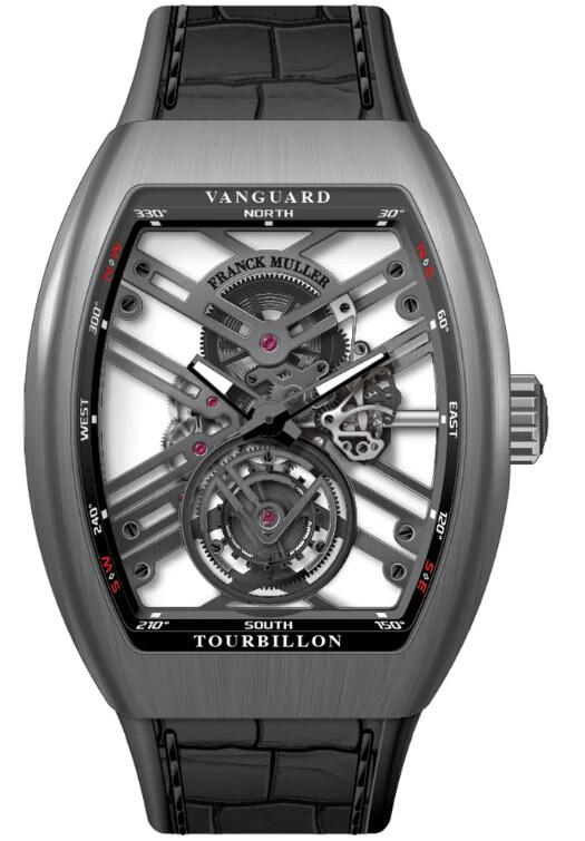 Best FRANCK MULLER Vanguard Tourbillon Skeleton Brushed Titanium - Black V 45 T SQT (NR) (BR TT) (NR.BLC RGE) Replica Watch